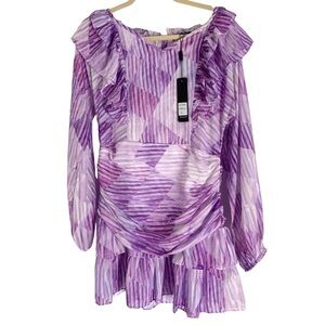 NWT Beulah Large Ruffle Frills Ruched Tiered Purple Cocktail Party Mini Dress